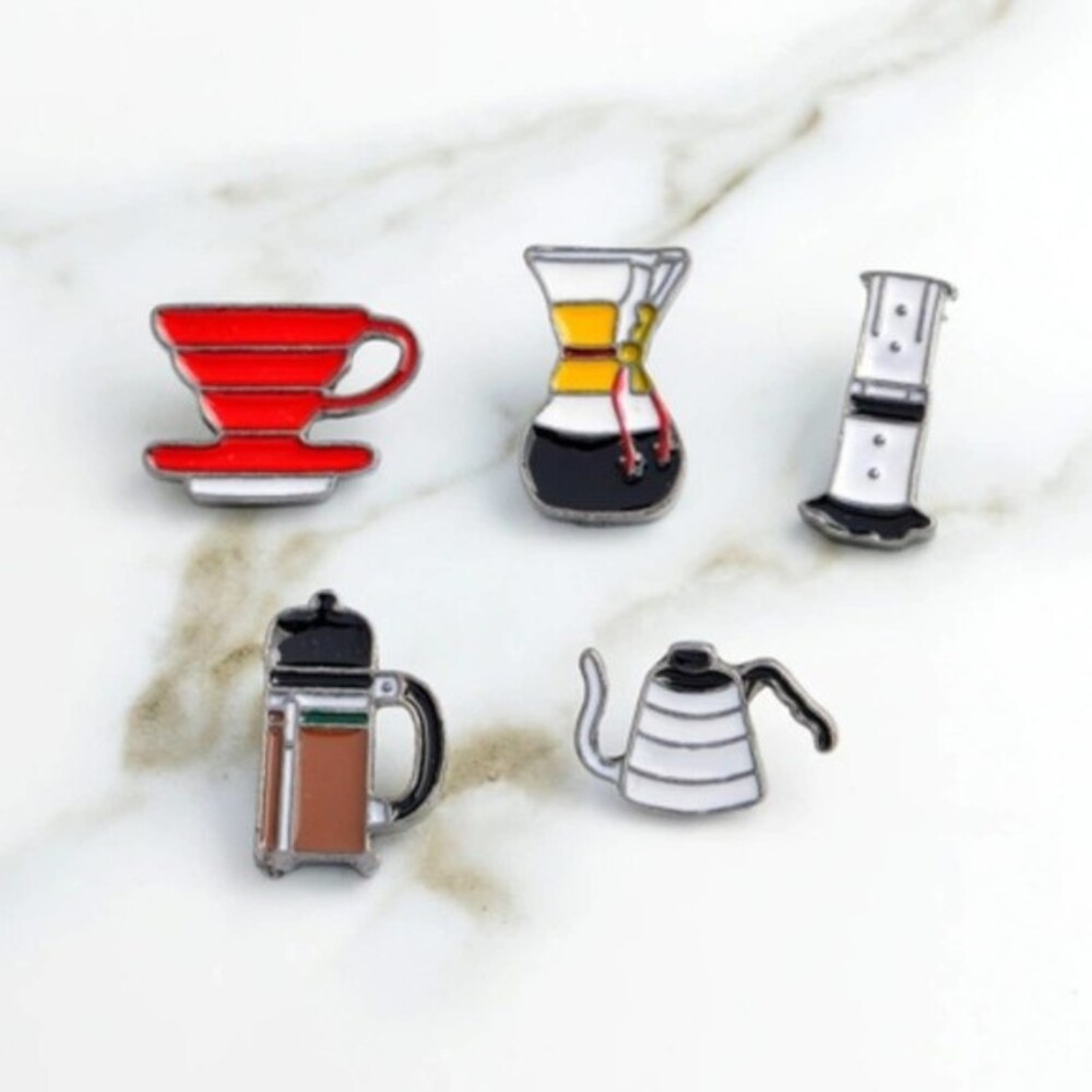 Coffeepots of the World Enamel Pin Set - 5 pins of cute coffee pot styles